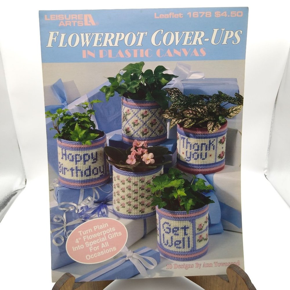 Vintage Plastic Canvas Patterns, Flowerpot Cover Ups by Ann Townsend, Leisure